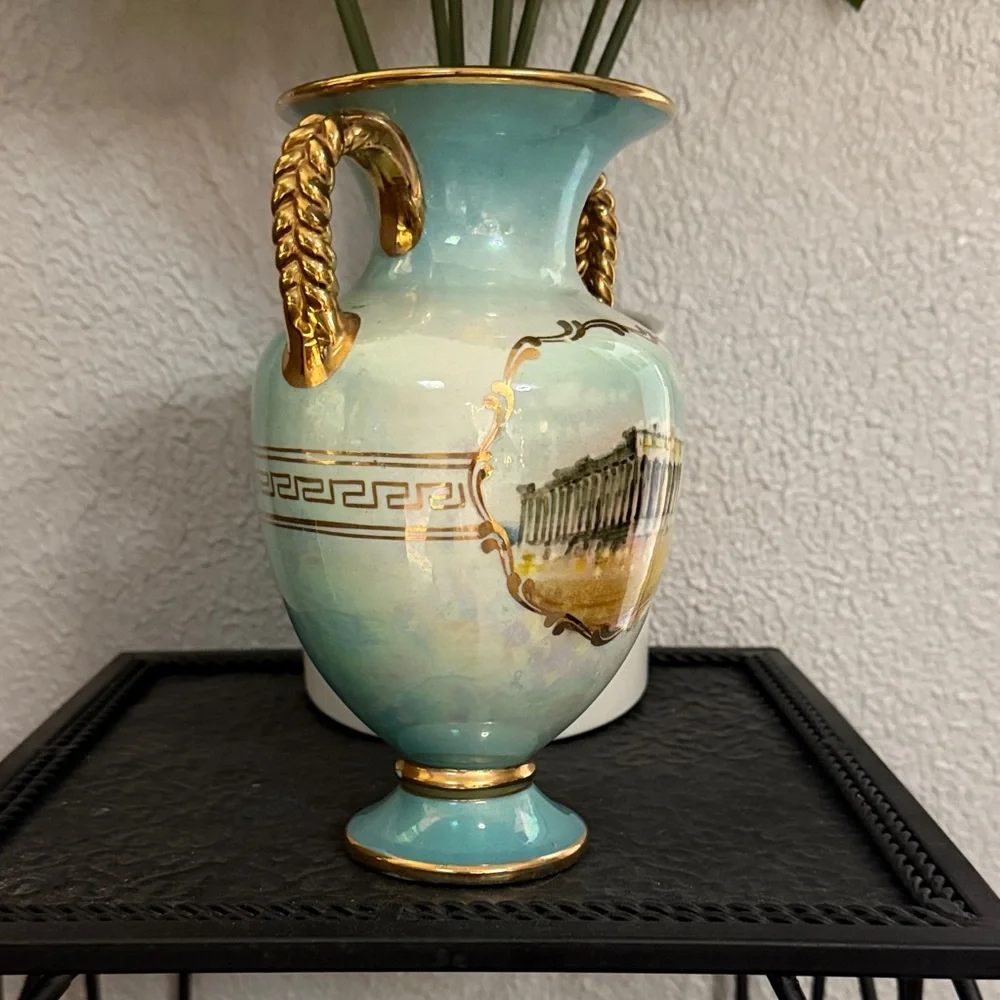 Elegant Ceramic Vase with‎ Gold Accents